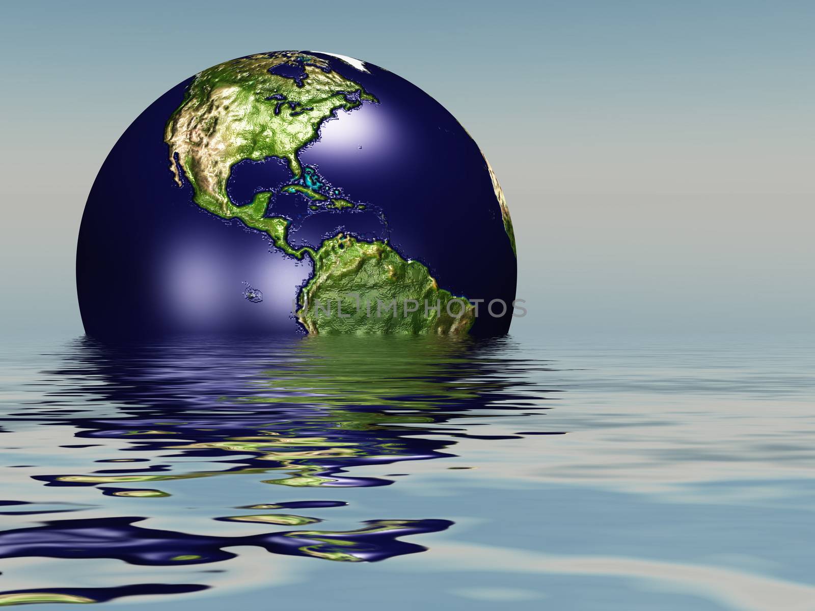 Drowning planet Earth. 3D rendering