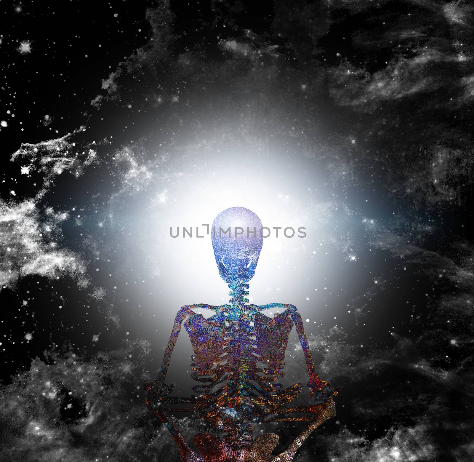 Meditation. Skeleton in lotus position by applesstock