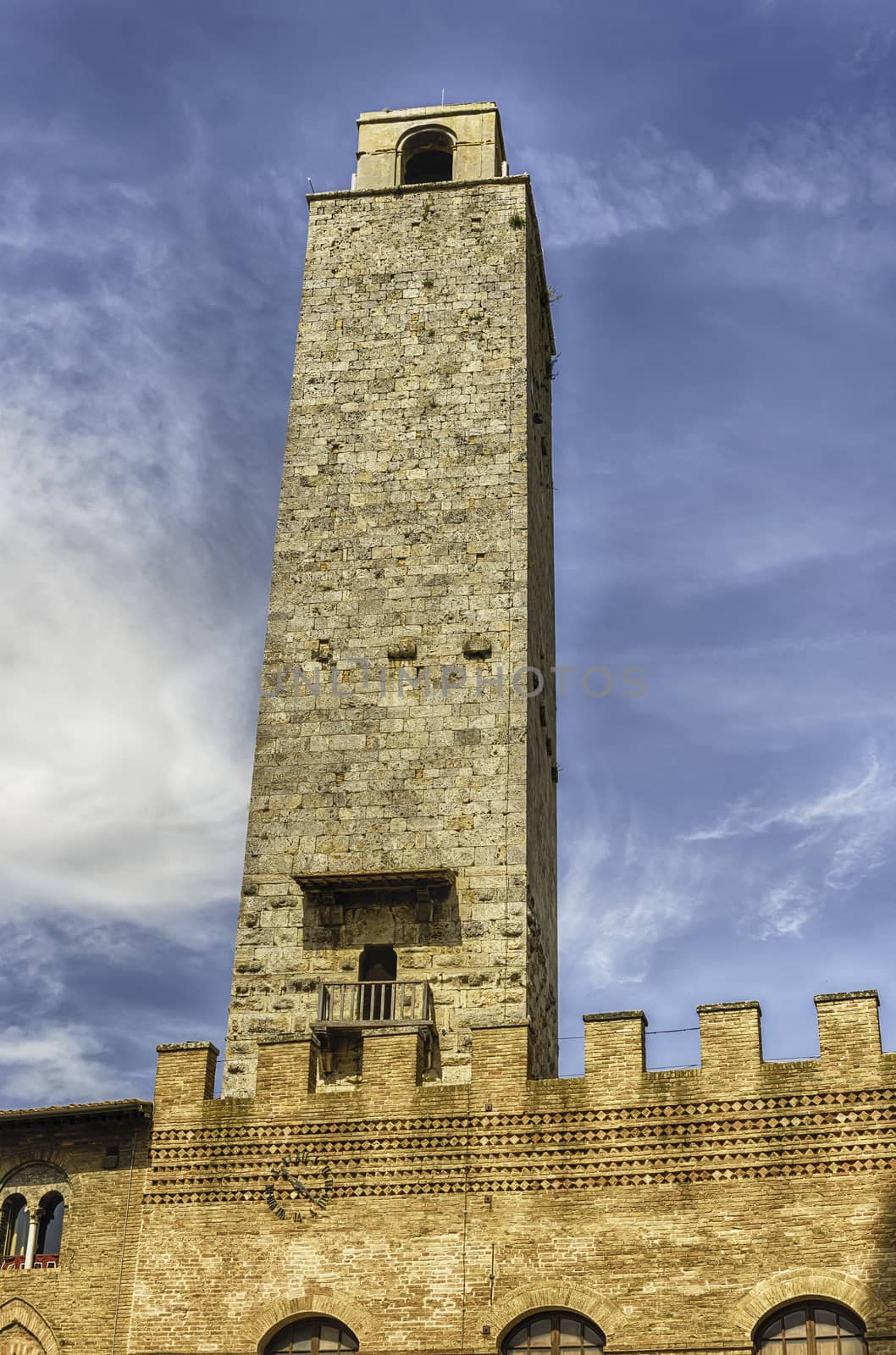 View of Torre Grossa, tallest tower in San Gimignano, Italy by marcorubino