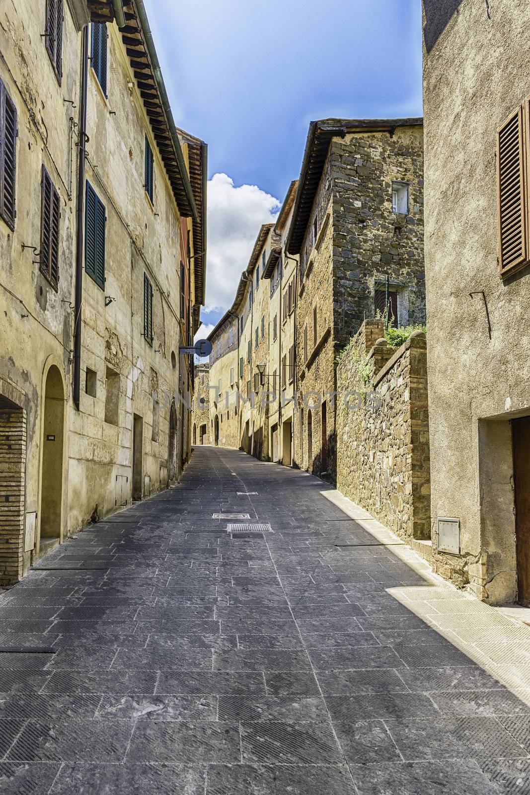 Medieval scenic streets in the town of Montalcino, province of Siena, Tuscany, Italy