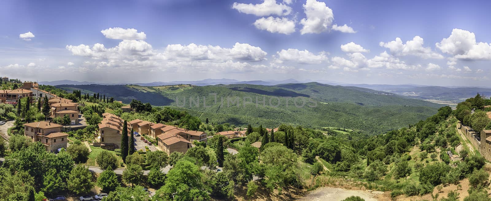 Panoramic view of a beautiful landscape around Montalcino, Tusca by marcorubino