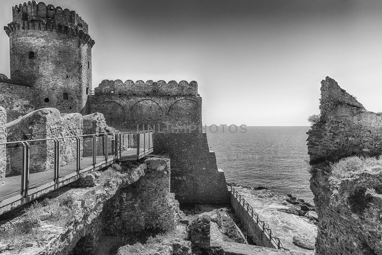 View of the scenic Aragonese Castle, aka Le Castella, on the Ionian Sea in the town of Isola di Capo Rizzuto, Italy
