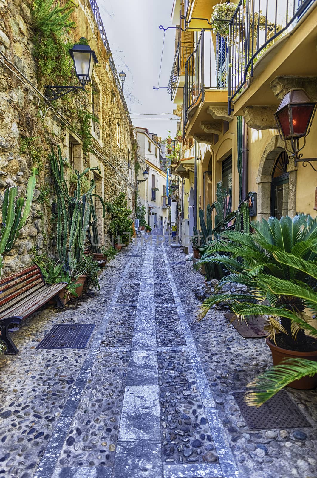 Picturesque streets and alleys in the seaside village of Chianalea, fraction of Scilla, Calabria, Italy