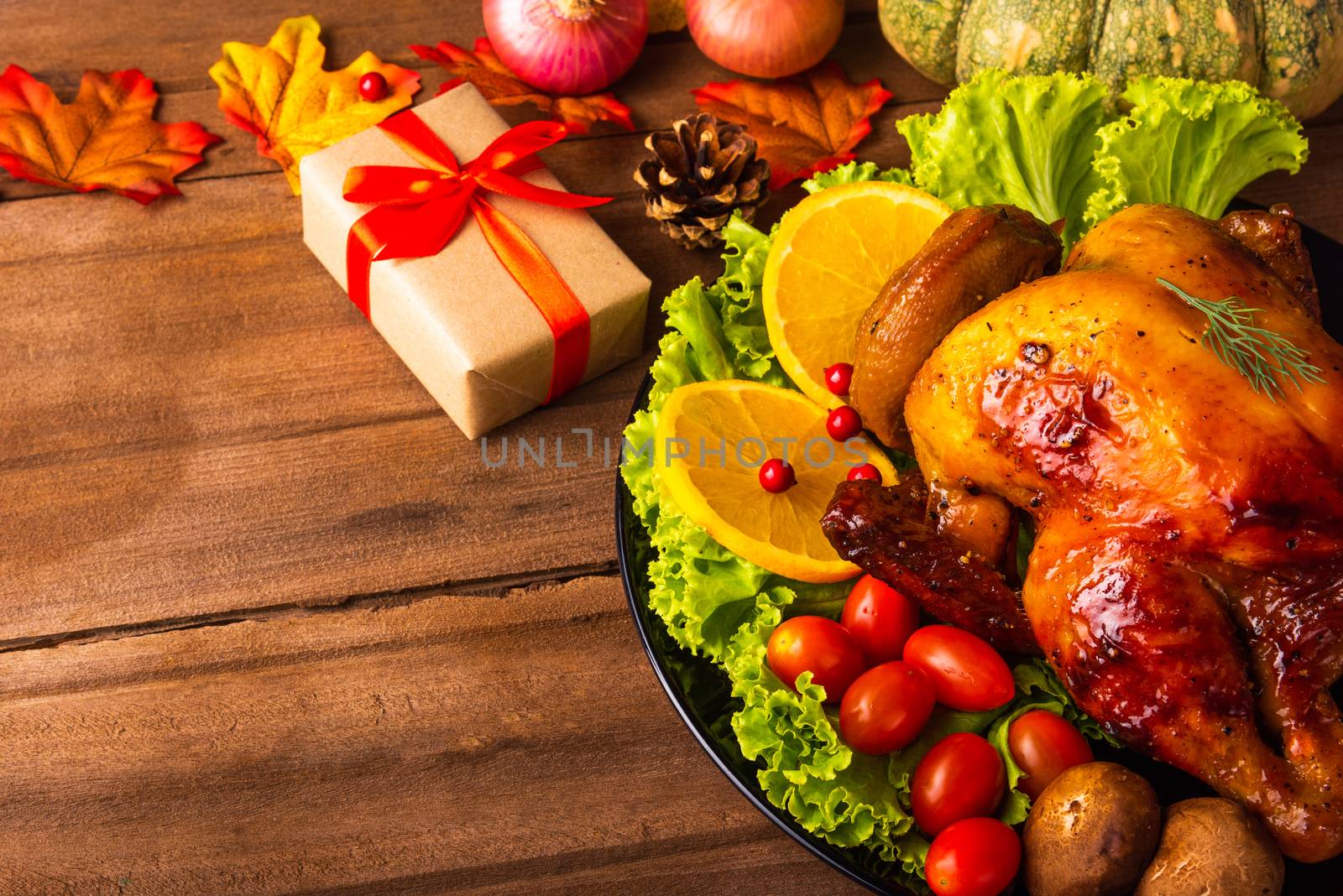 Thanksgiving baked turkey or chicken and vegetables by Sorapop