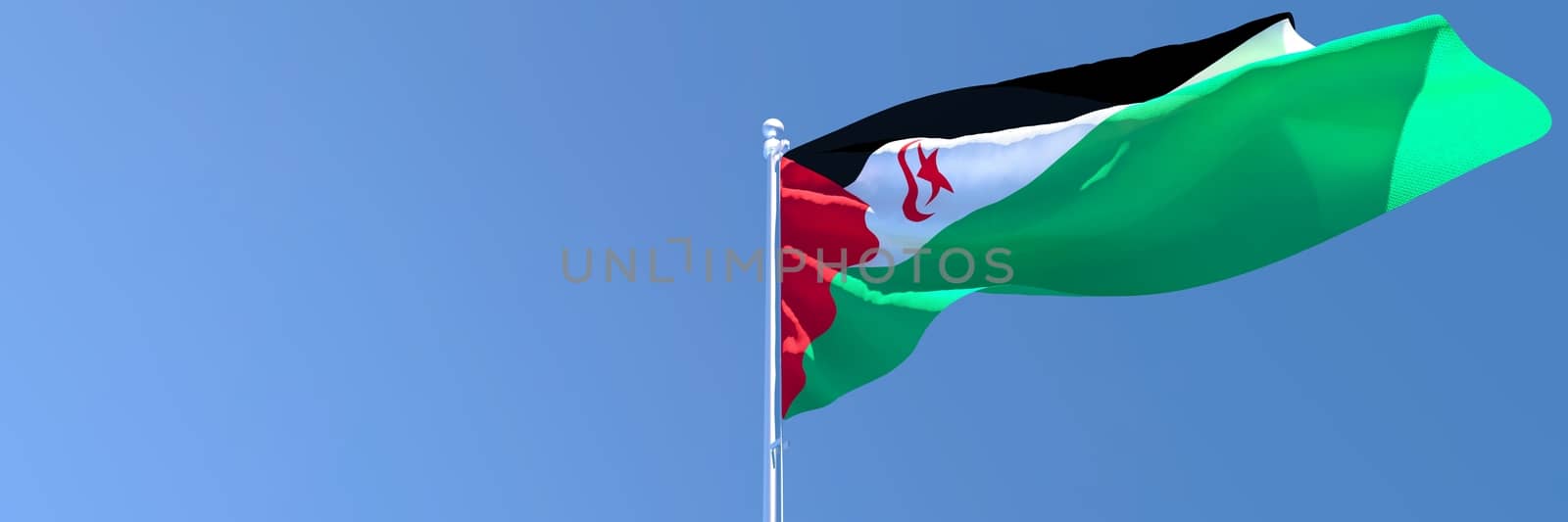 3D rendering of the national flag of Sahrawi Arab waving in the wind by butenkow