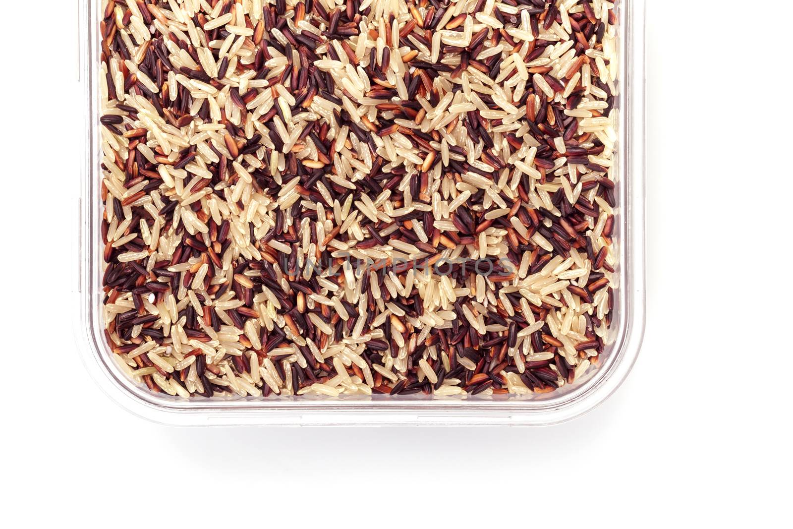 organic mixed rice on white background