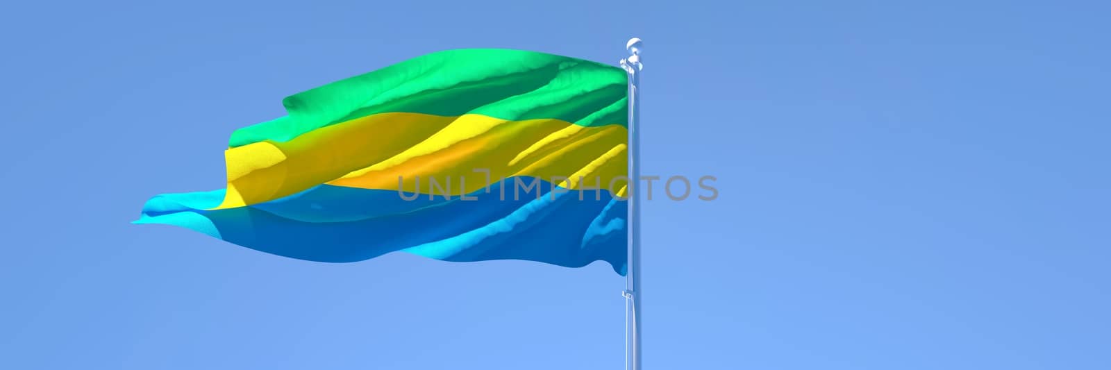 3D rendering of the national flag of Gabon waving in the wind by butenkow