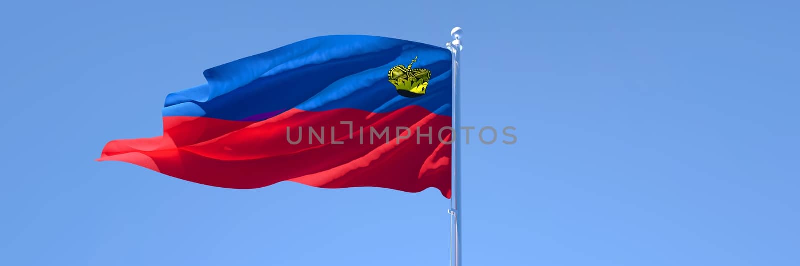 3D rendering of the national flag of Liechtenstein waving in the wind by butenkow