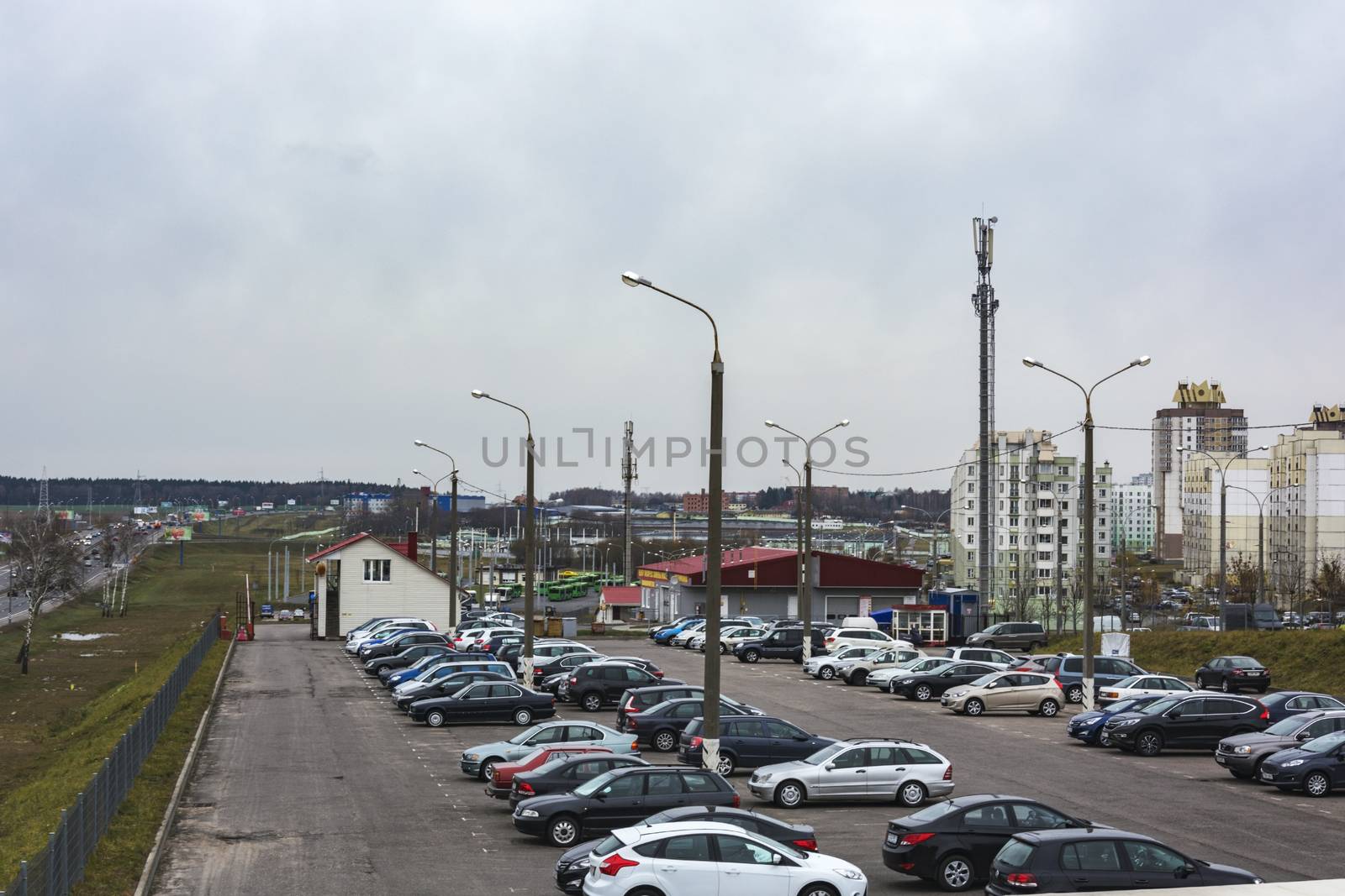 Car parking in the open air in a residential neighborhood