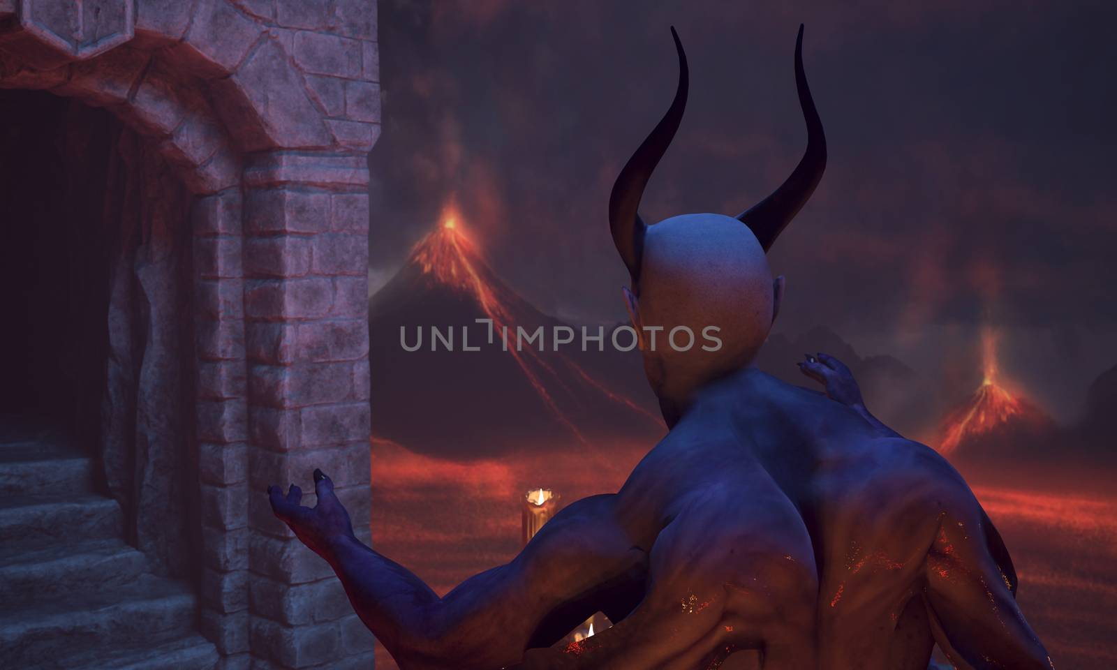 Fallen angel satan in hell - 3d rendering