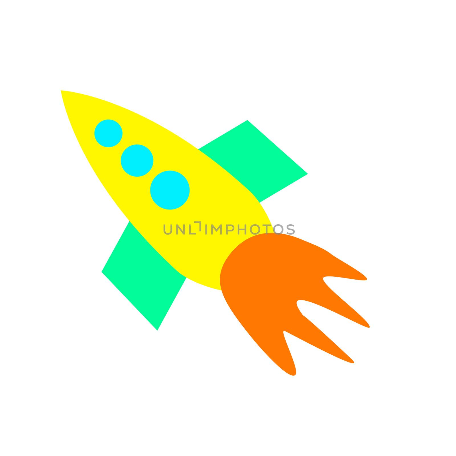 Illustration of a childlike colored rocket for the flight into space
