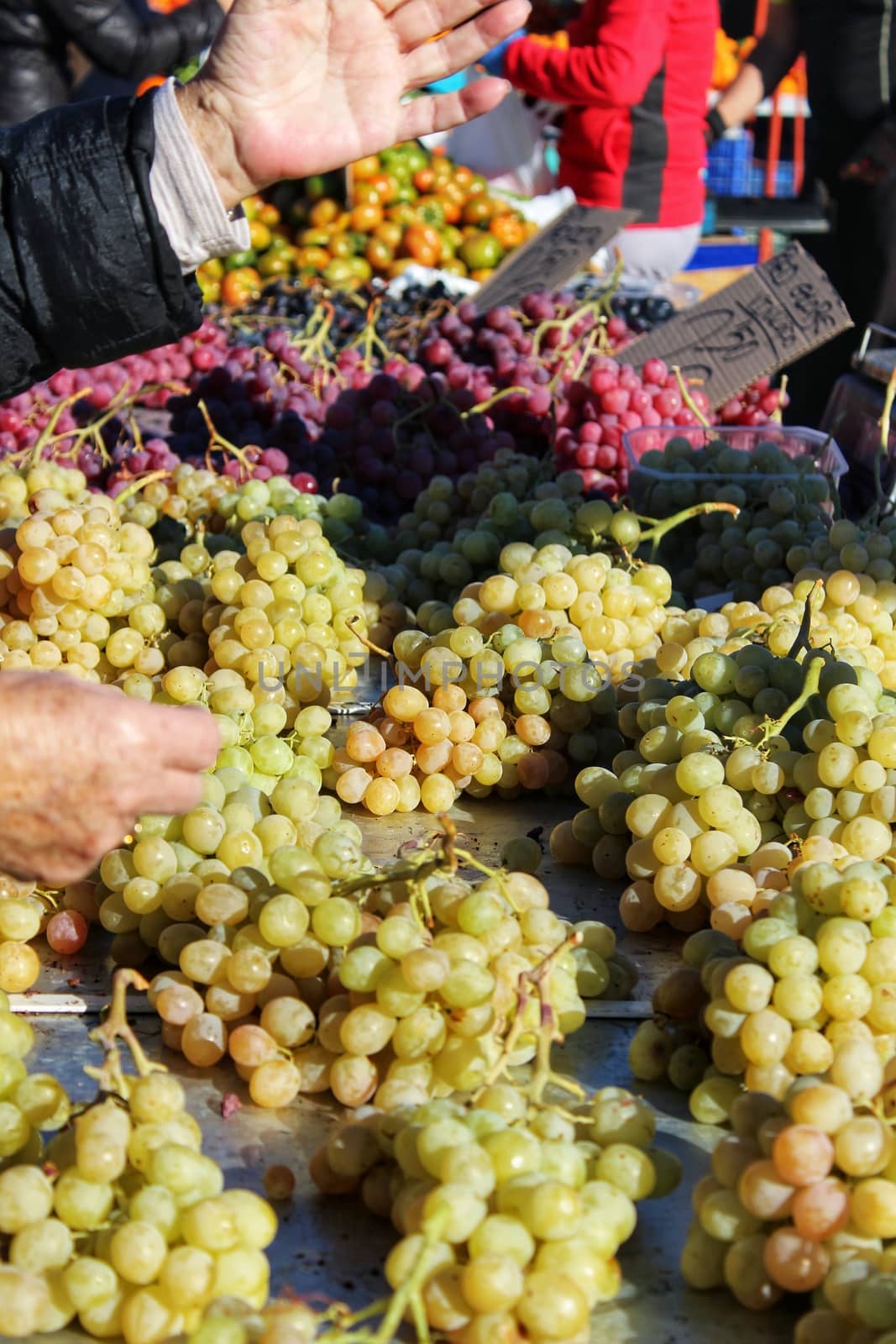 Cluster of grapes at a market stall in Santa Pola, Alicante, Spain
