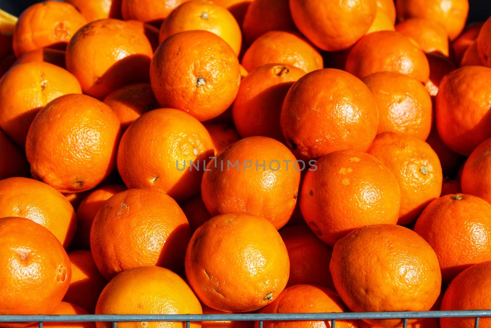 Orange for sale at a farmer market stall in Santa Pola, Alicante, Spain