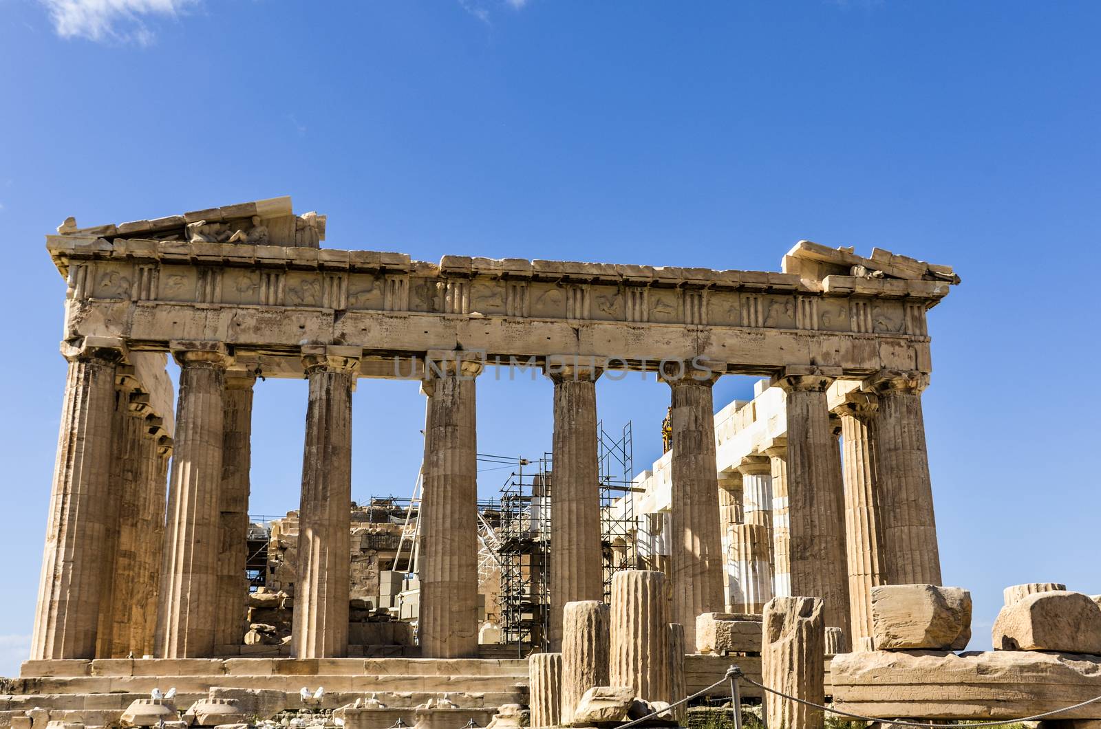 closeup of the historic ruins of the Parthenon athens greece