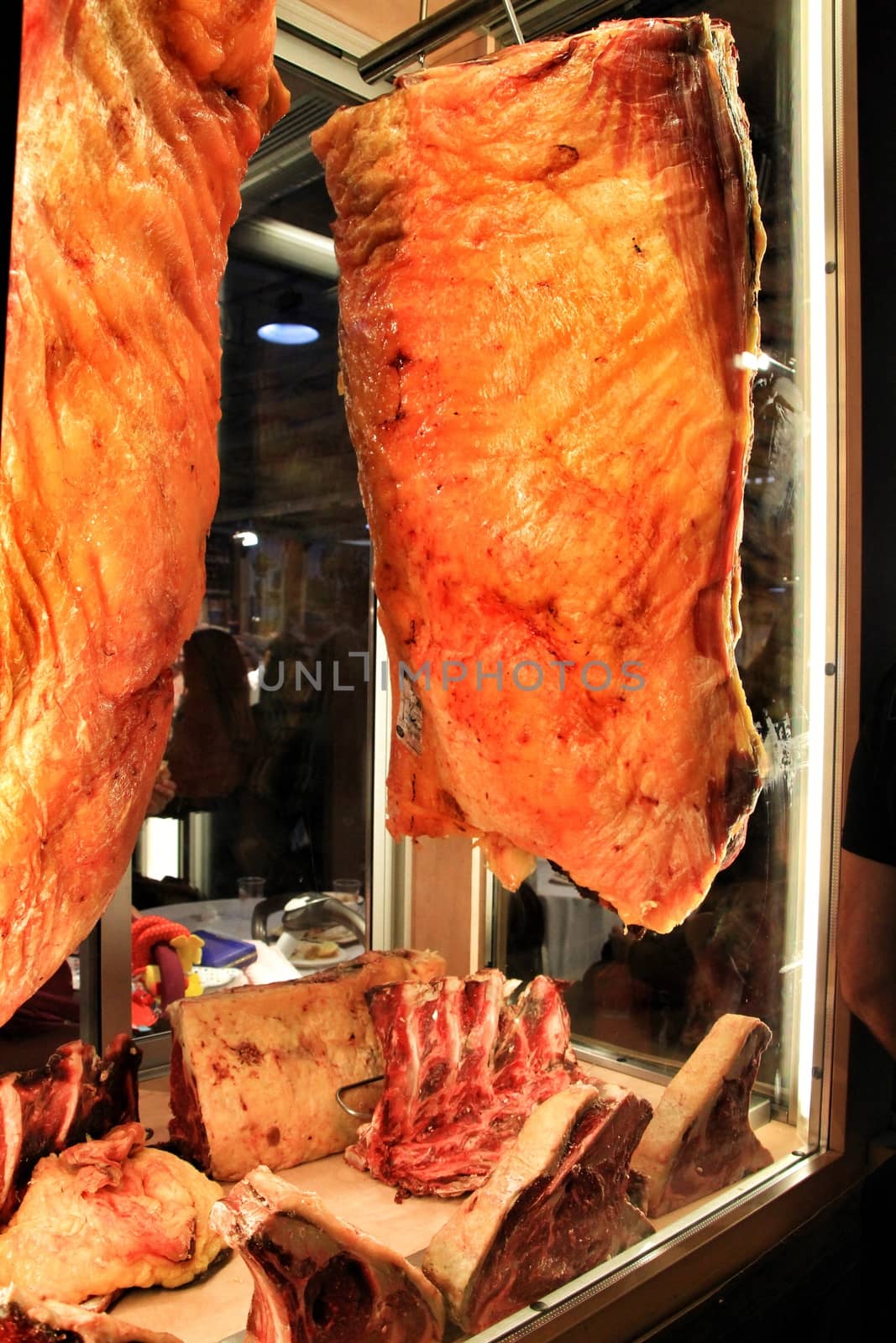 Pieces of Galician red meat in the butcher shop by soniabonet