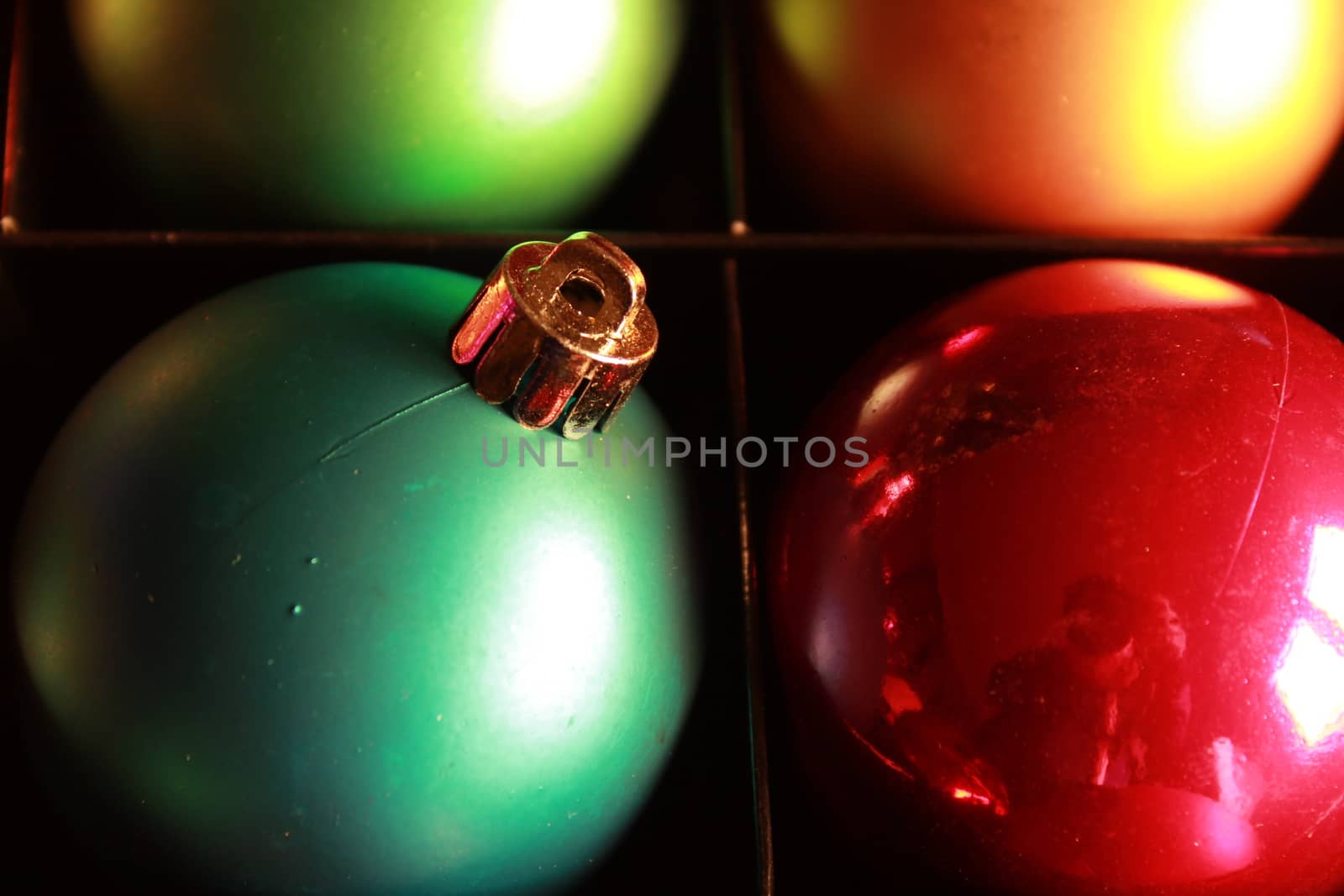 Beautiful and colorful Christmas tree balls and garlands