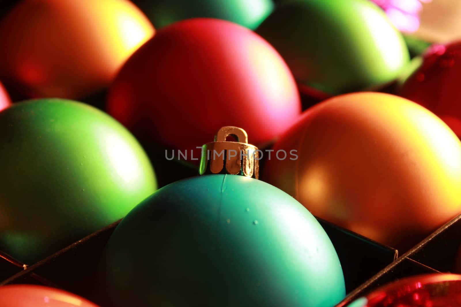Beautiful and colorful Christmas tree balls and garlands