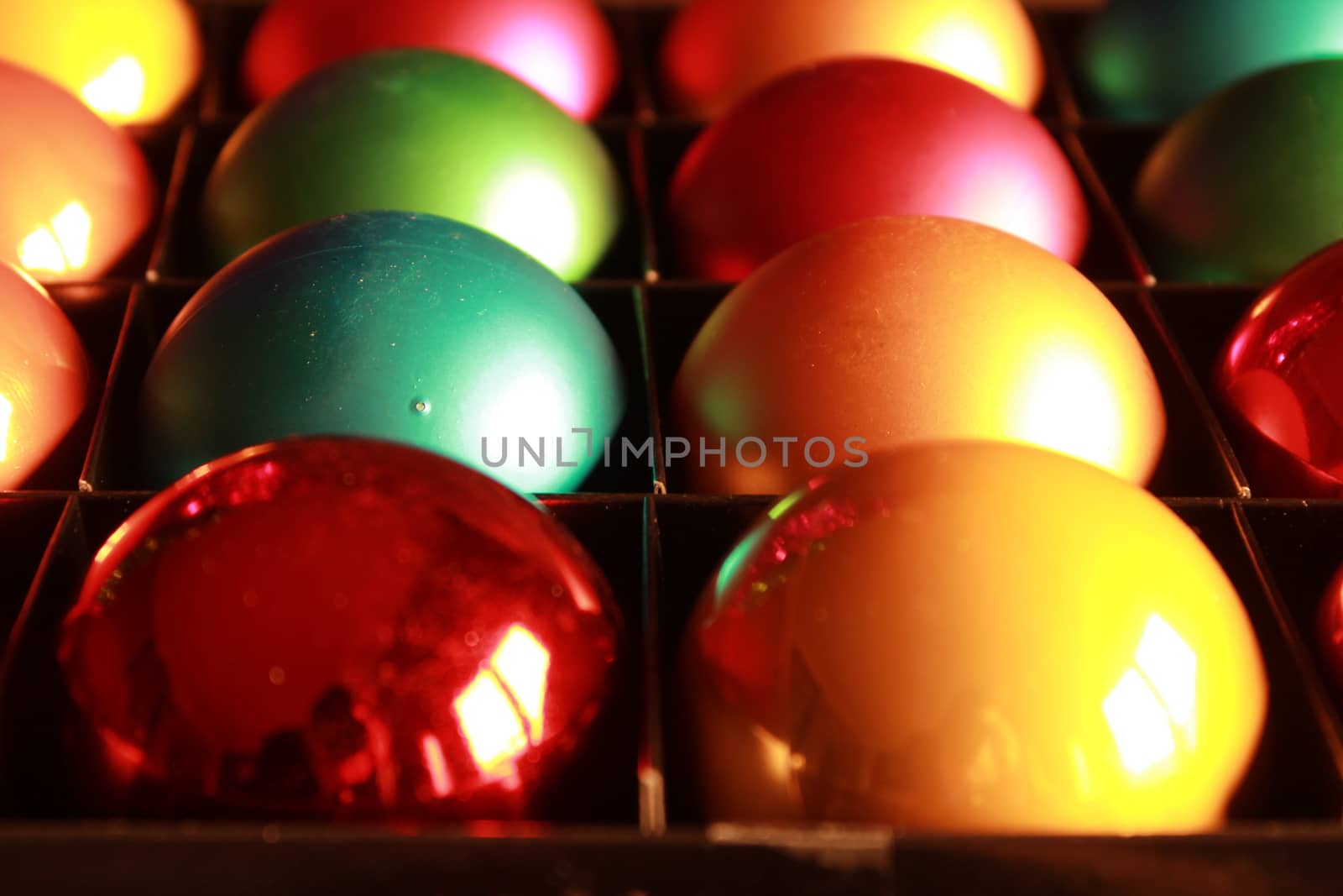 Beautiful and colorful Christmas tree balls and garlands