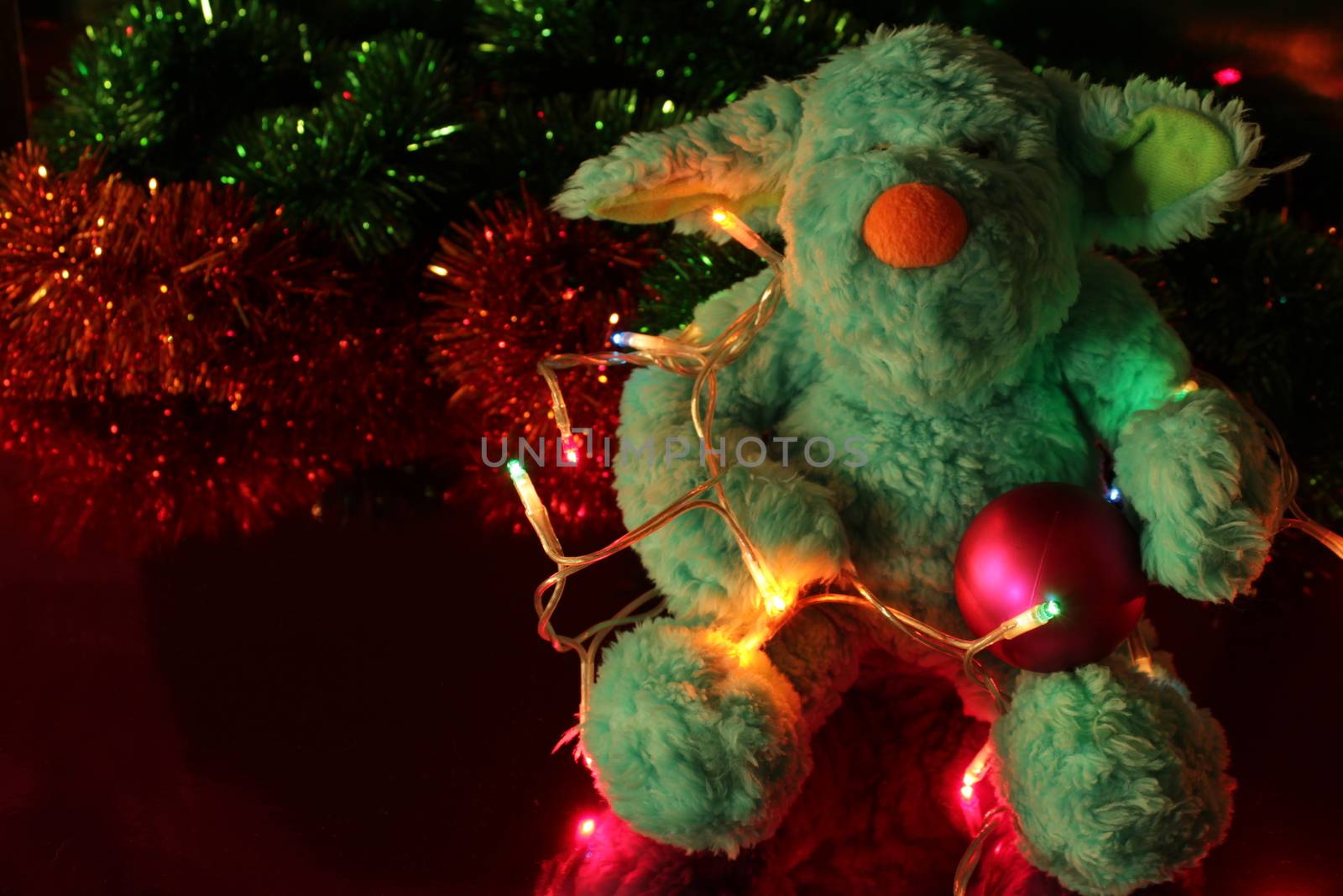 Teddy bear Christmas tree balls, lights and garlands by soniabonet