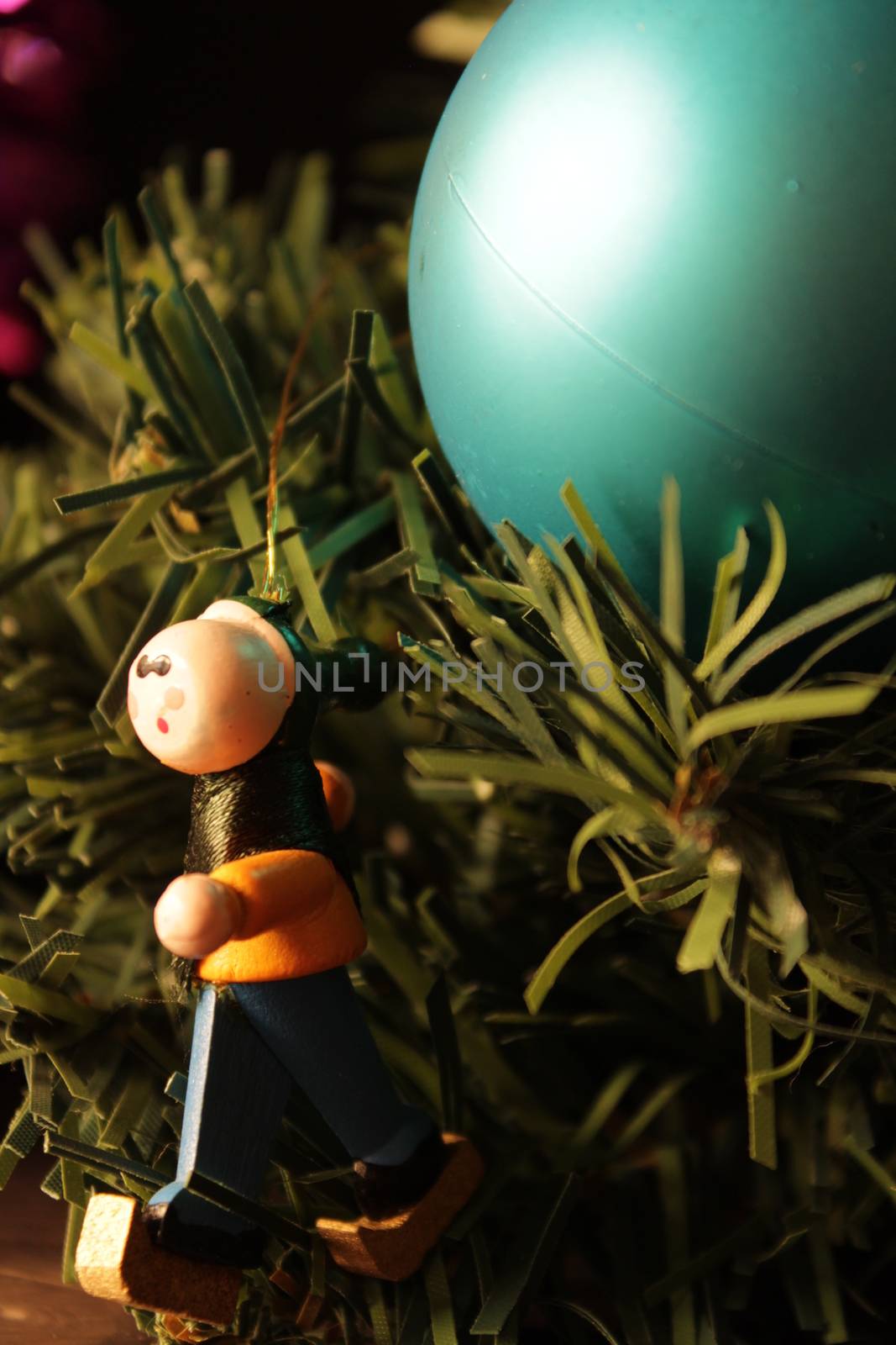 Christmas tree balls, garlands and other colorful decorative elements