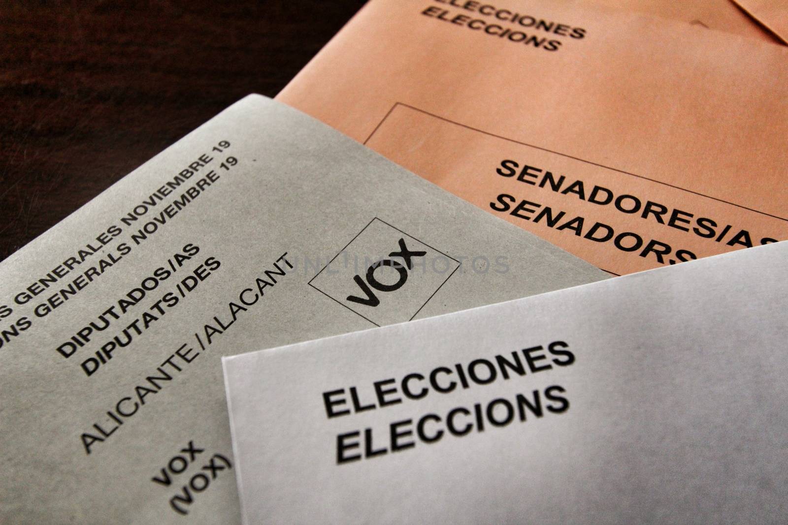 Ballots to vote on a table at a polling station by soniabonet