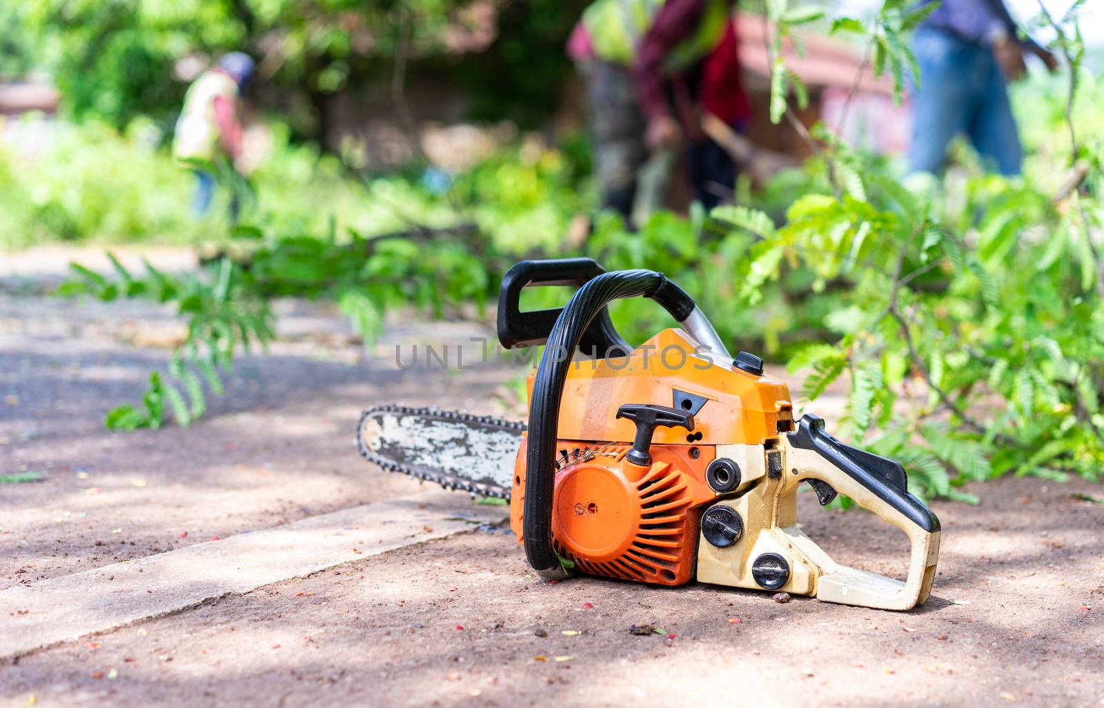 Close-up of chainsaw on the street