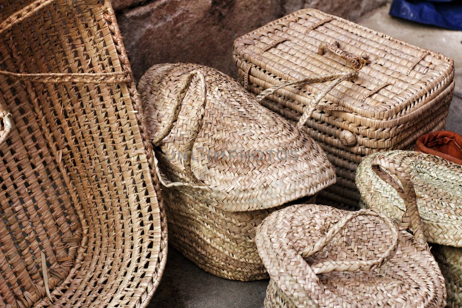 Traditional craft hemp baskets for sale in Elche, Spain