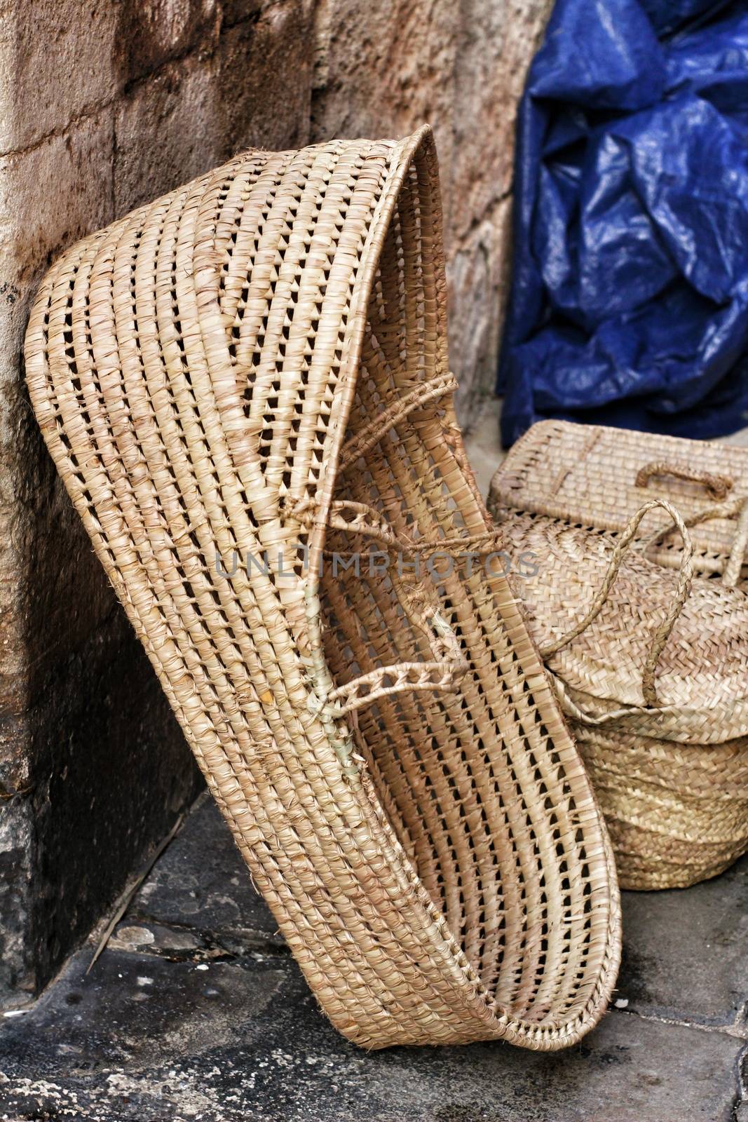 Traditional craft hemp baskets for sale in Elche, Spain