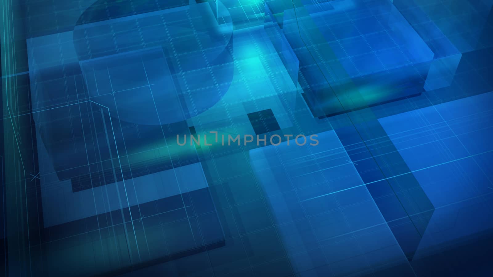 Abstract virtual space background composed of semitransparent 3D cubes.