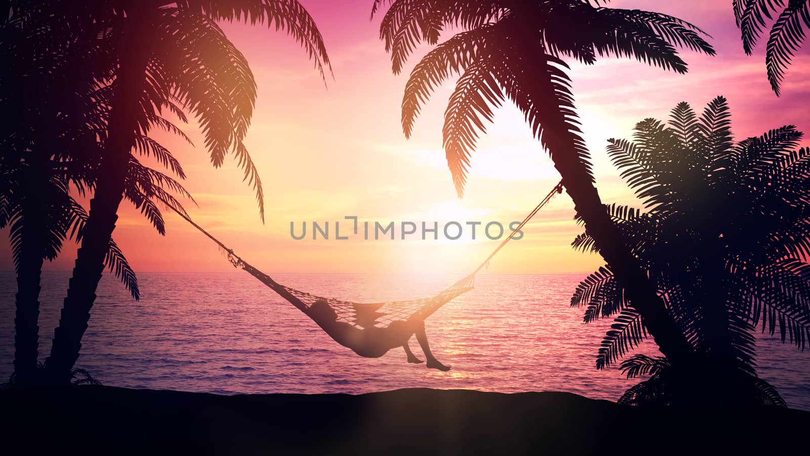 Relax in a hammock on the beach at sunset. by ConceptCafe