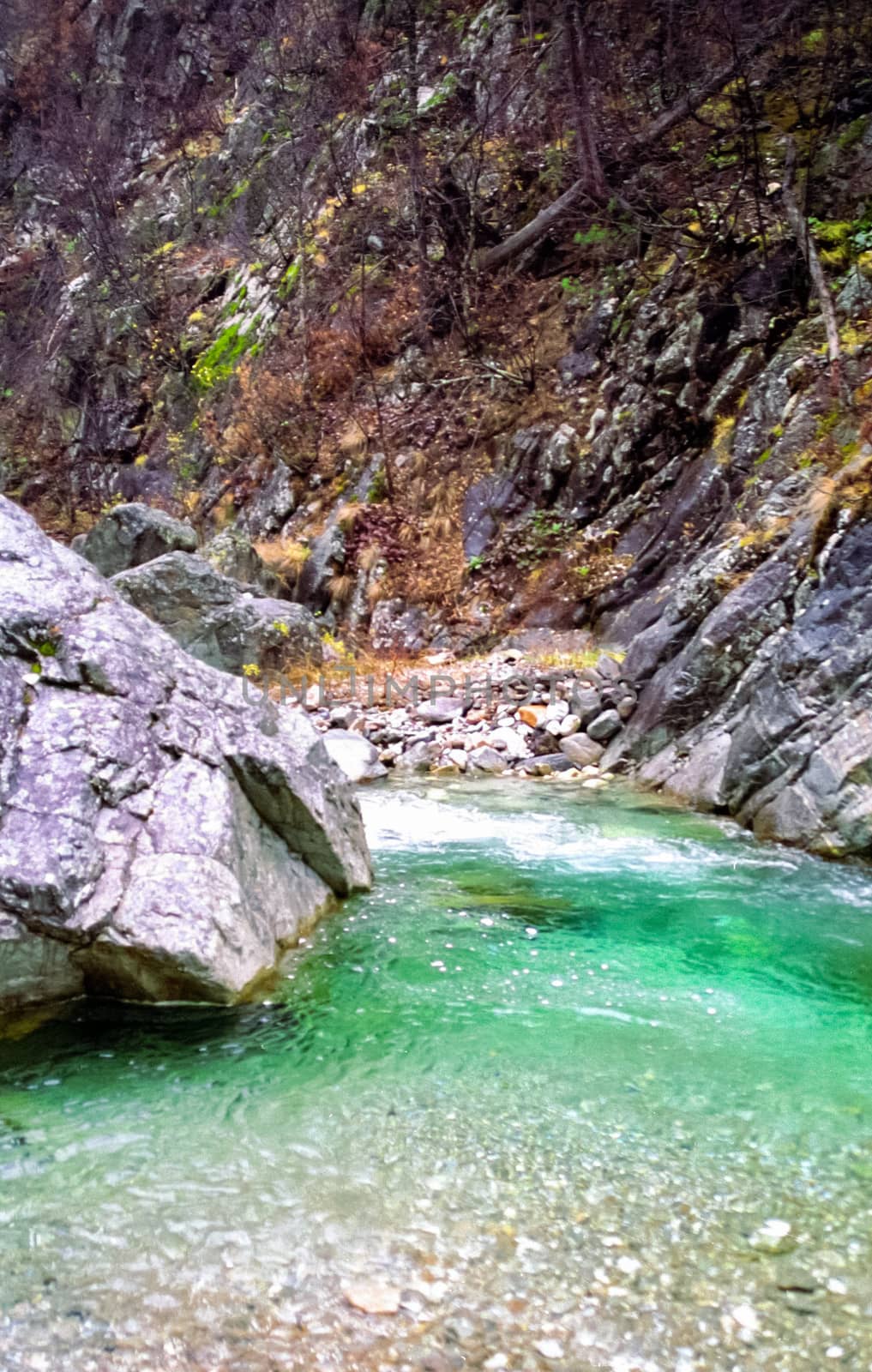 Mountain river. Stones and water of a mountain river. The mountains are said.