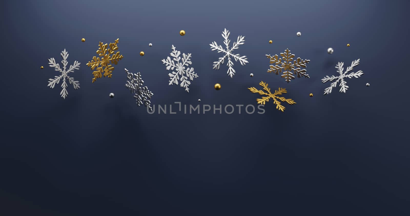 Christmas design of luxury snowflake on blue background with copy space 3d render