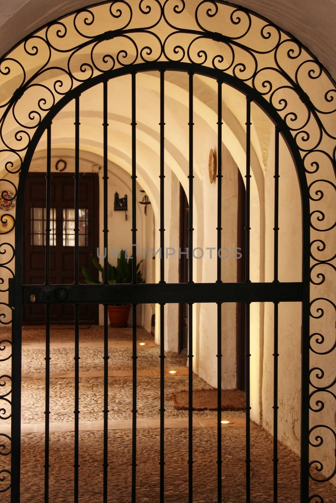 Lattice of entrance to patio of typical house of Castile-la Mancha community in Spain