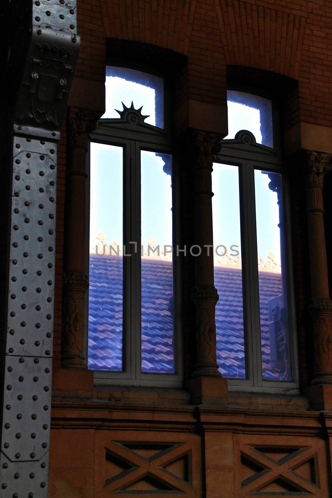 Beautiful art deco style windows at Atocha train station in Madrid