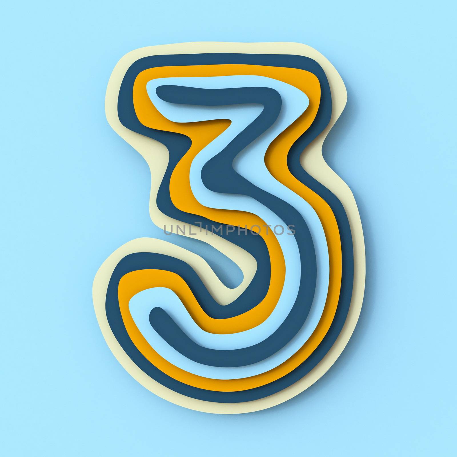 Colorful paper layers font Number 3 THREE 3D by djmilic