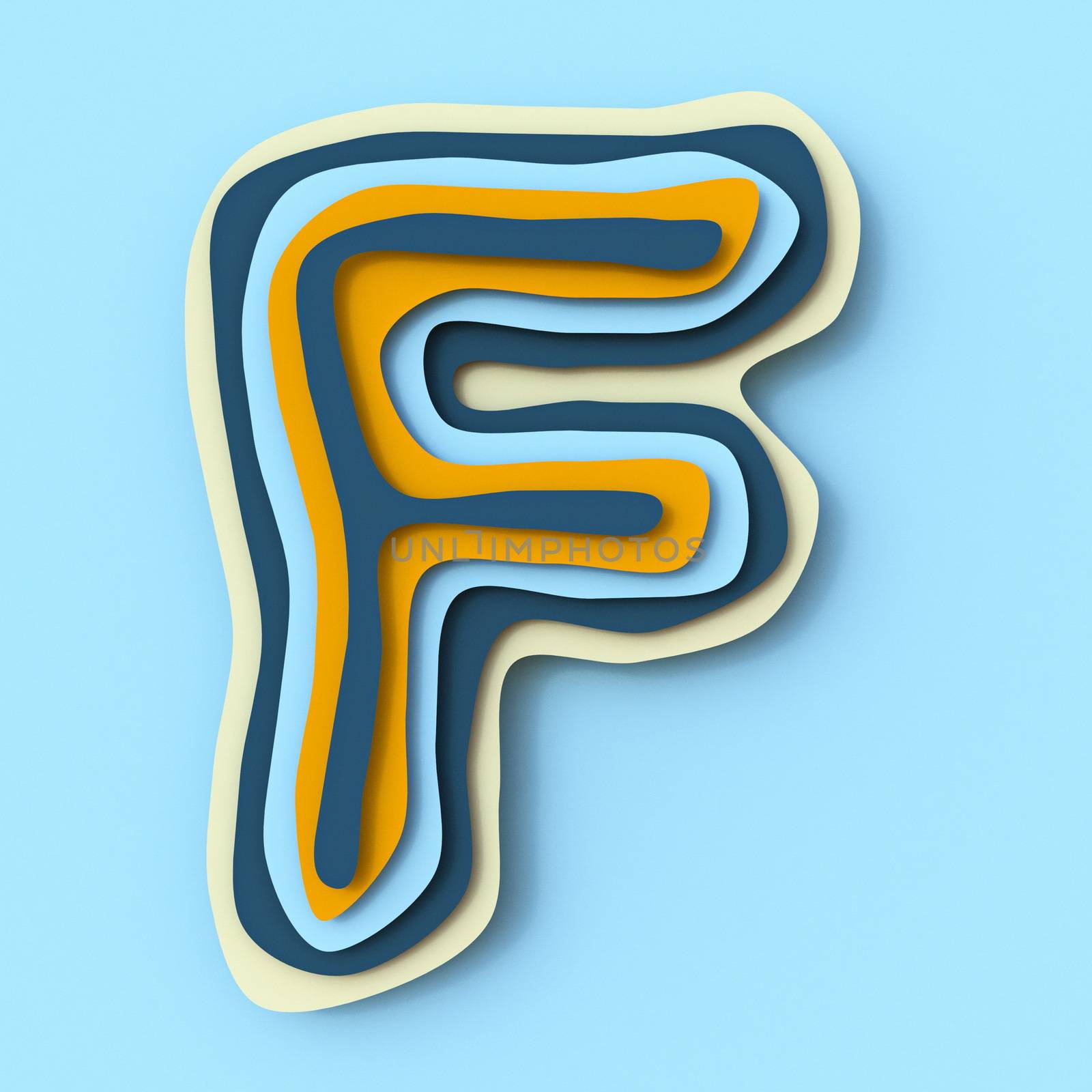 Colorful paper layers font Letter F 3D by djmilic