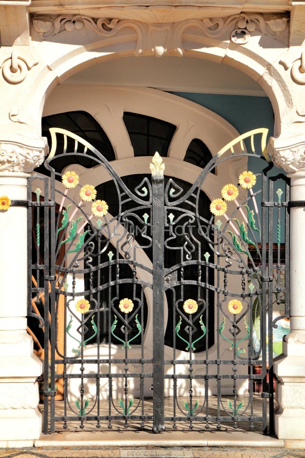 Art nouveau style facade next to the water canal in Aveiro villa by soniabonet