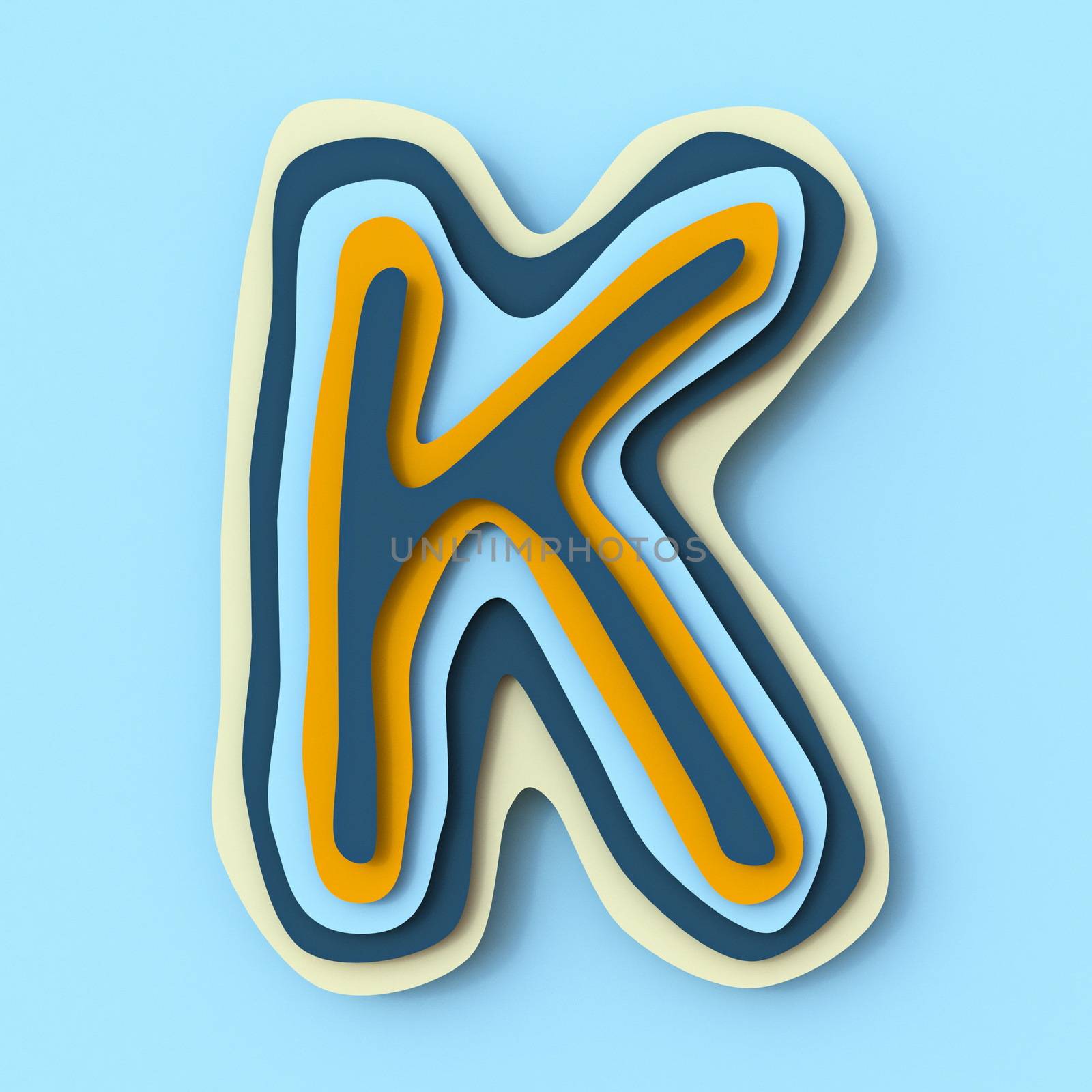 Colorful paper layers font Letter K 3D by djmilic