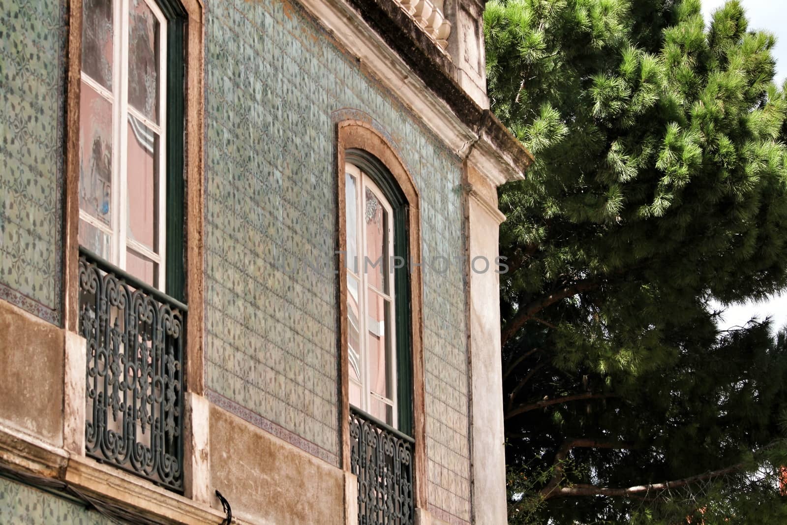 Old colorful and bright typical facade in Lisbon