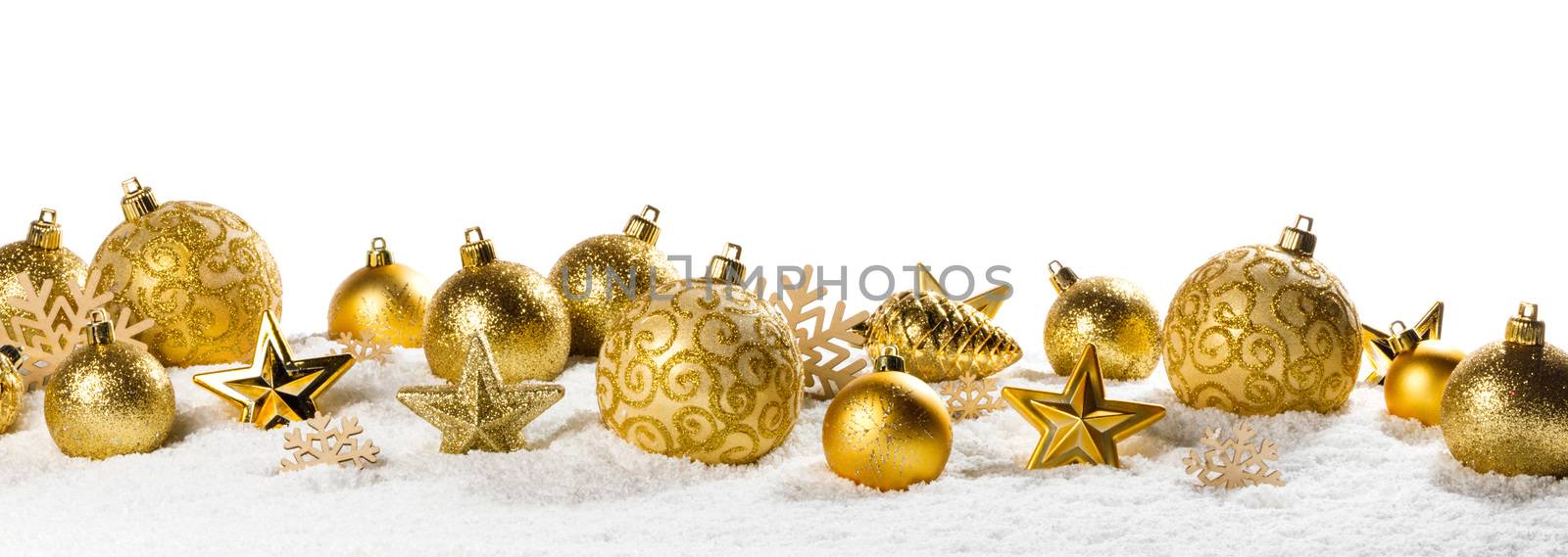 Christmas border with golden ornaments by Yellowj