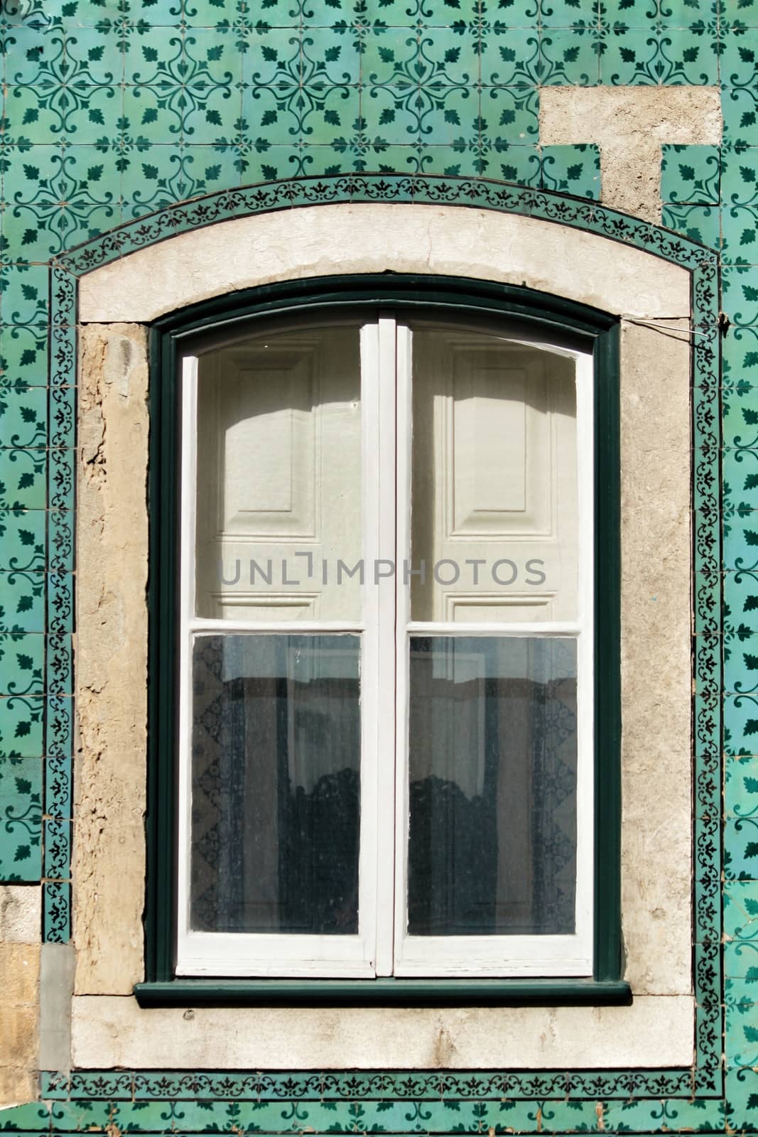 Old colorful and bright typical facade in Lisbon