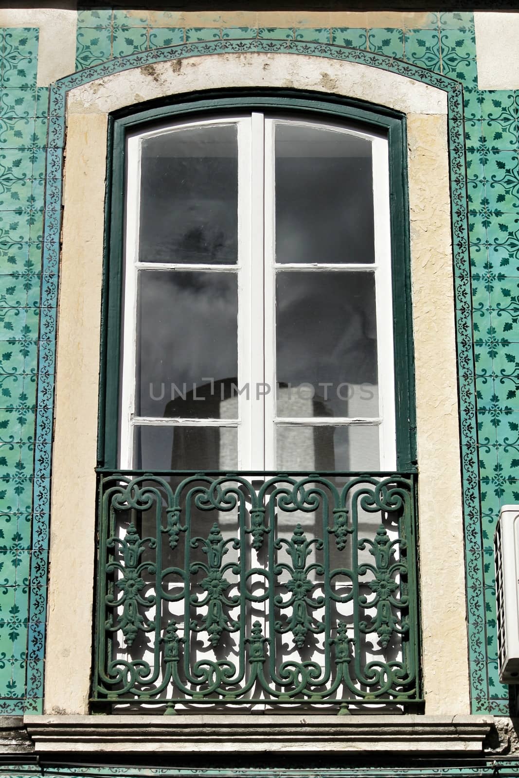 Old colorful and bright typical facade in Lisbon