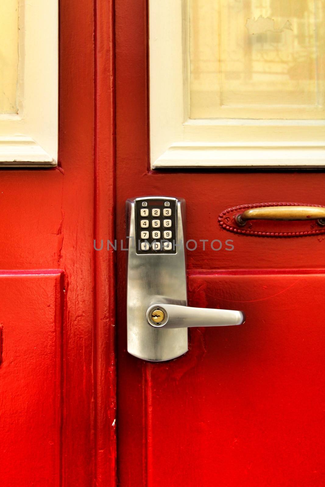 Tourist accommodation door with numeric key access in Lisbon, Portugal