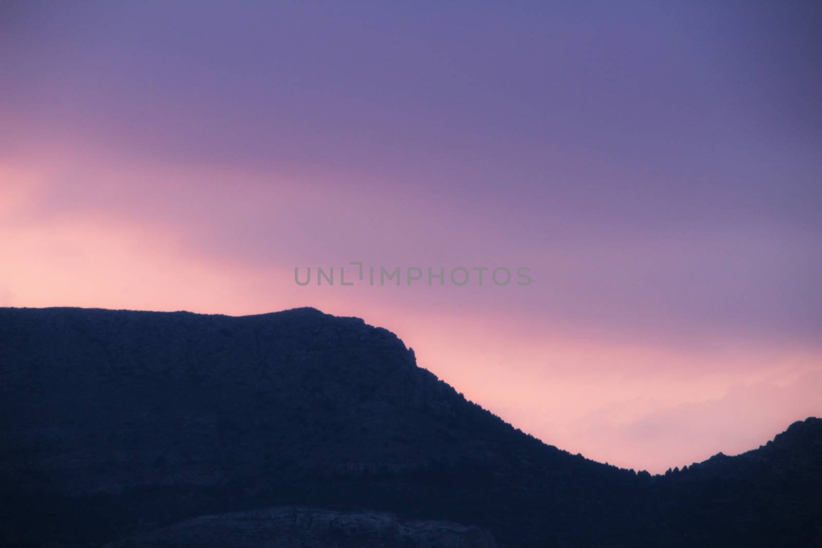 Beautiful purple and pink sky at sunset in Spain