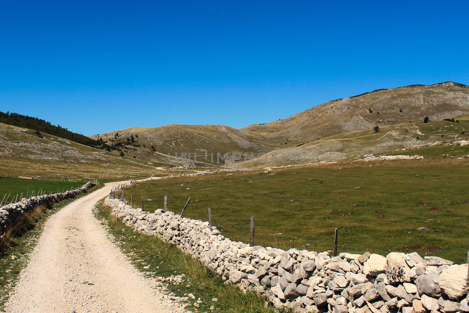 A mountain road surrounded by rocks. Bjelasnica Mountain, Bosnia and Herzegovina.