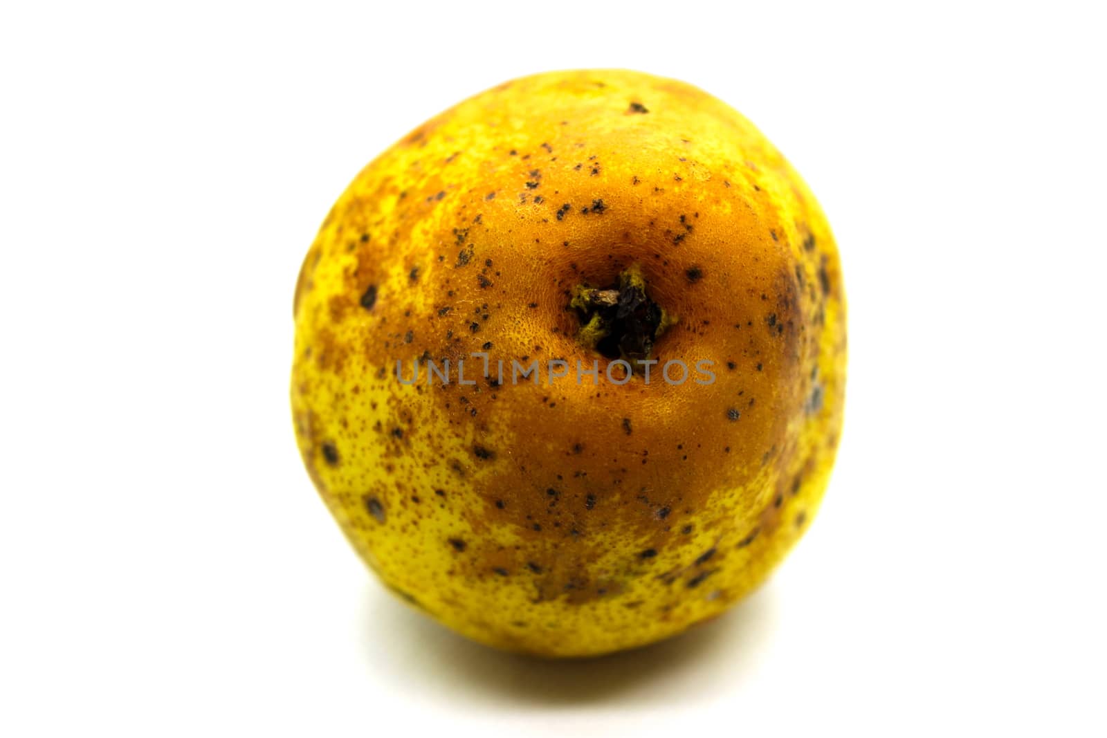 Yellow pear with black dots isolated on white background. by mahirrov