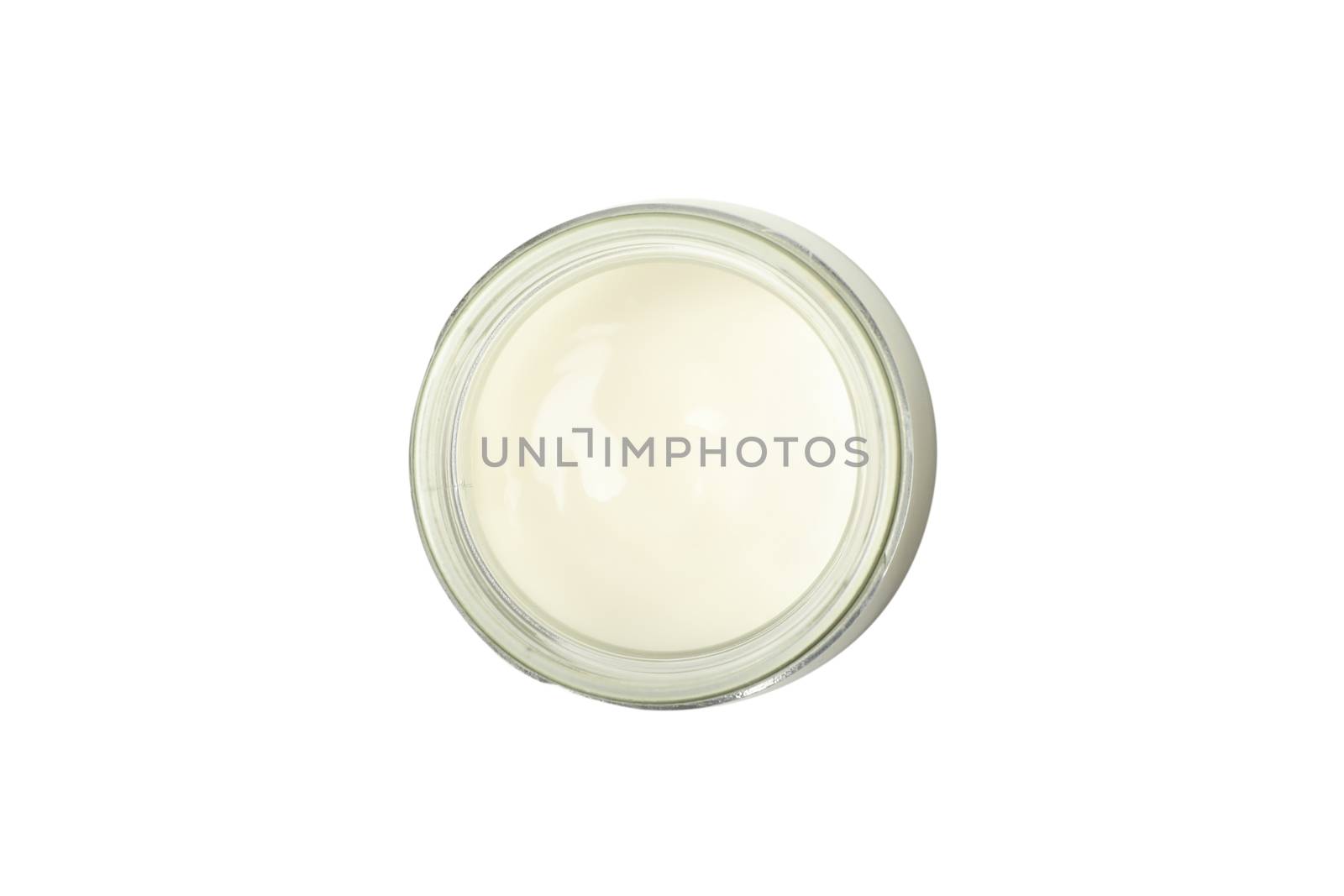 Glass bottle of sour cream yogurt isolated on white background