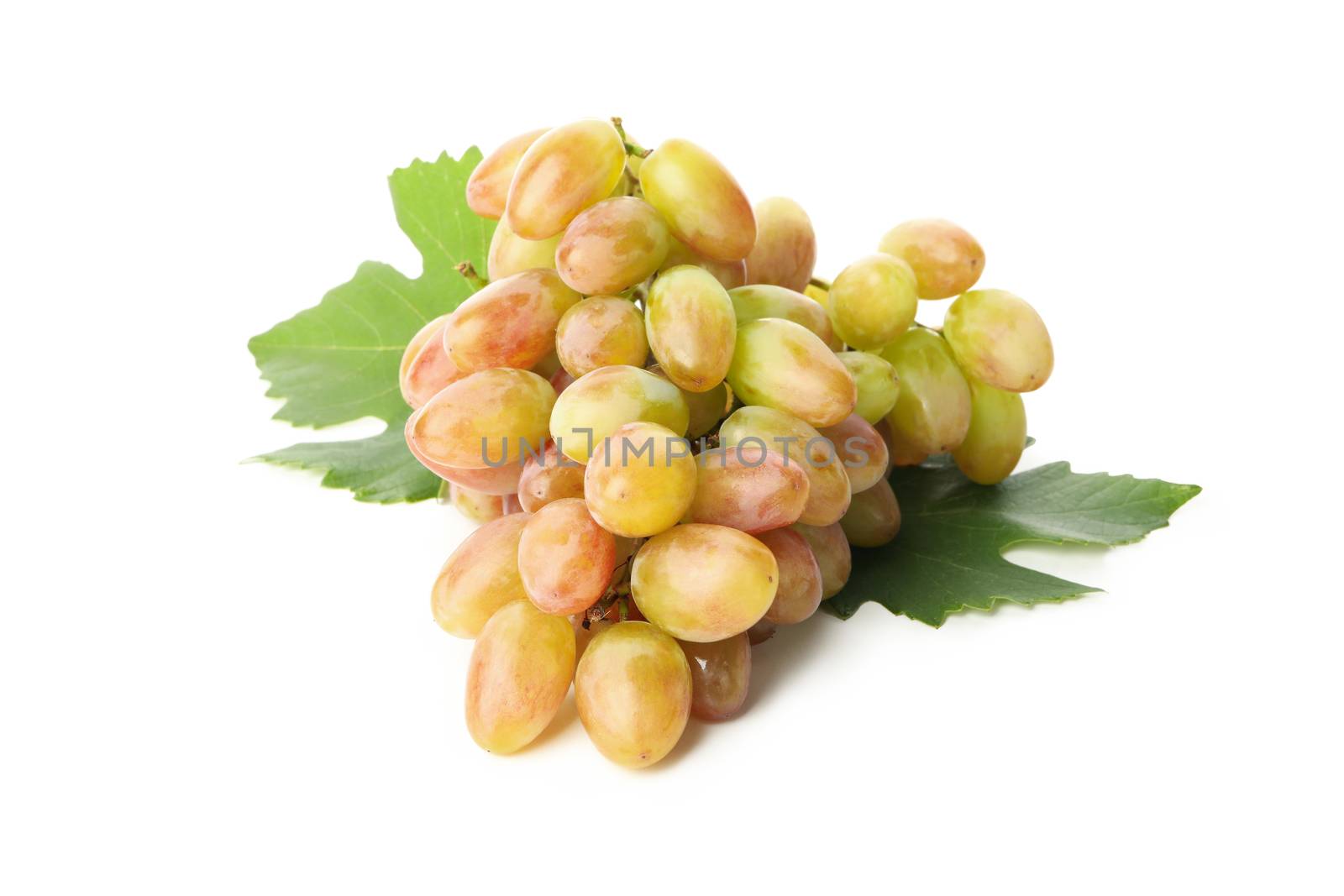 Ripe grape with leaves isolated on white background