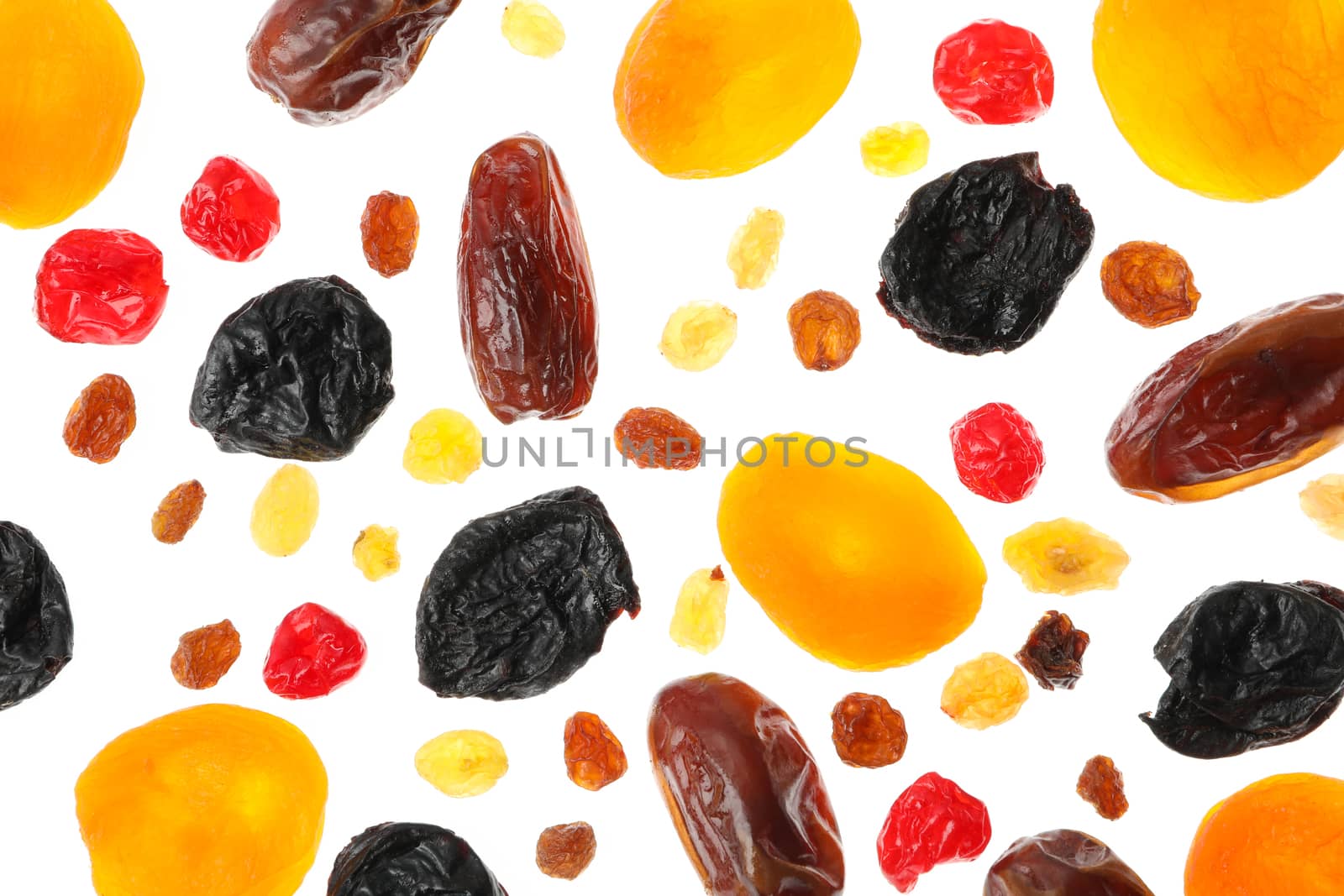 Tasty dried fruits isolated on white background by AtlasCompany