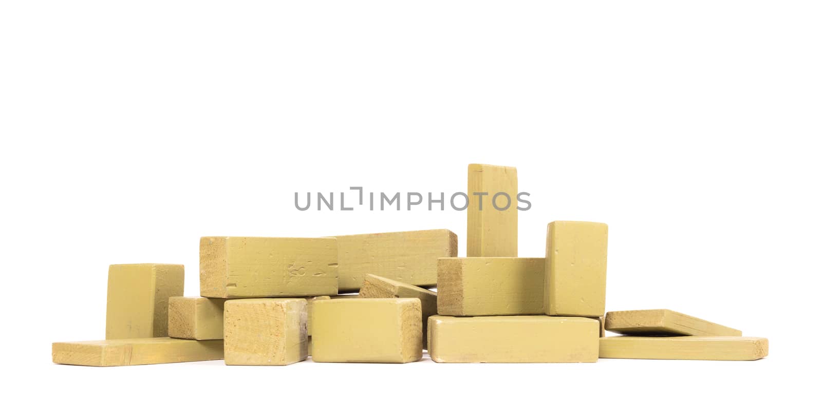 Vintage green building blocks isolated on white background